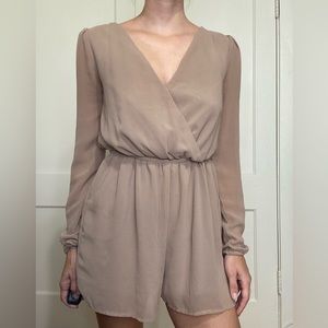 Double Zero Taupe Long Sleeve Romper. Size small